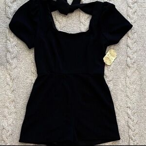 Altard State Navy Romper Size M Romantic Parisian Chic Balletcore Puff Sleeve